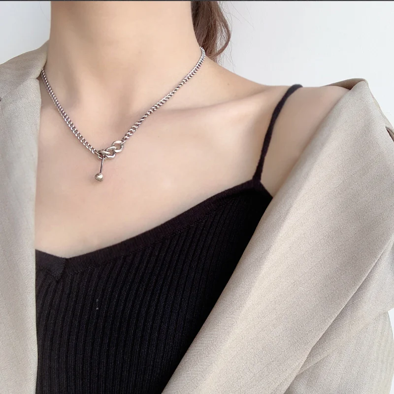 Luxury brand genuine real jewels X2014 Korean Chic Feng Xiaozhong Heavy Industry Women's S925 Sterling Silver Cool Person Chain