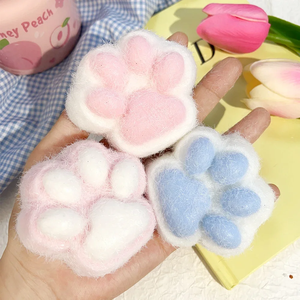 Plush Cat\'s Paw Pinch Cute Cartoon TPR Extrusion Slow Rebound Spongy Animal Finger Toys for Children Adult  Anti Stress