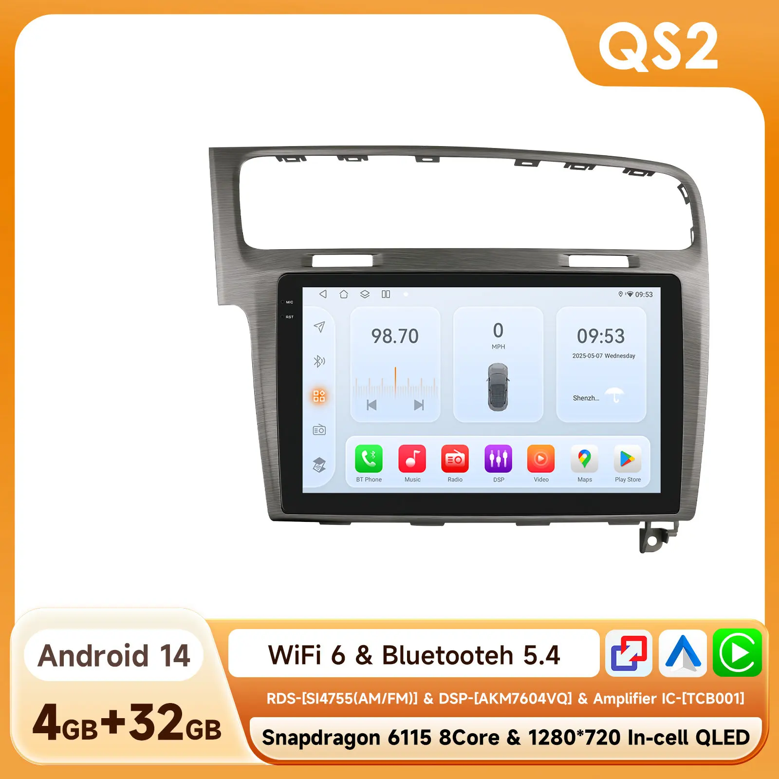 10.1 "Algpo 2Din Android Auto Autoradio voor Volkswagen VW Golf 7 2013-2017 Snapdragon 6115 GPS RDS DSP 4G BT CarPlay 360 ° CAM