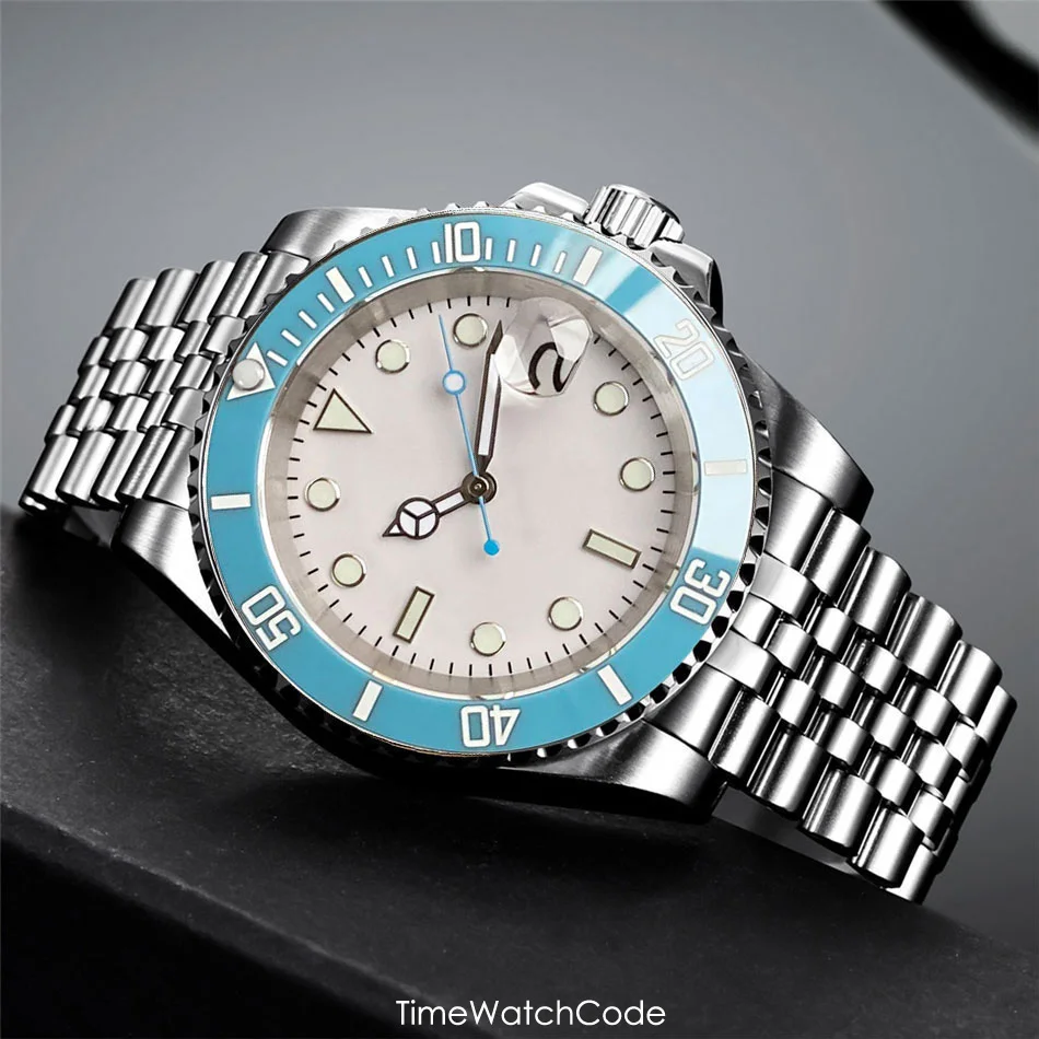 

200m Waterproof Diver Watch for Men White Dial NH35 Automatic Movt Luminous Sapphire Crystal Bracelet Slide Buckle 120 Clicks