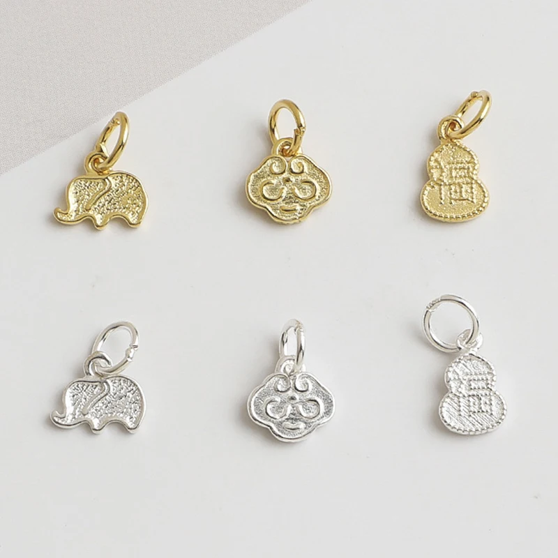 1pc 925 Sterling Silver Elephant/Ruyi/Gourd Lucky Charms 3 Models Jewelry Blessing Silver Pendants DIY Women Men Bracelets Rings