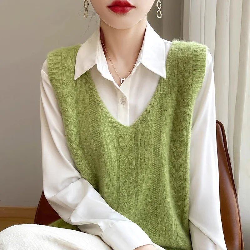 

Свободный крой, вязаный жилет Camere, женский свитер, верхняя одежда V-Ne Svel, удобный утягивающий жилет, повседневная мода для поездок на работу