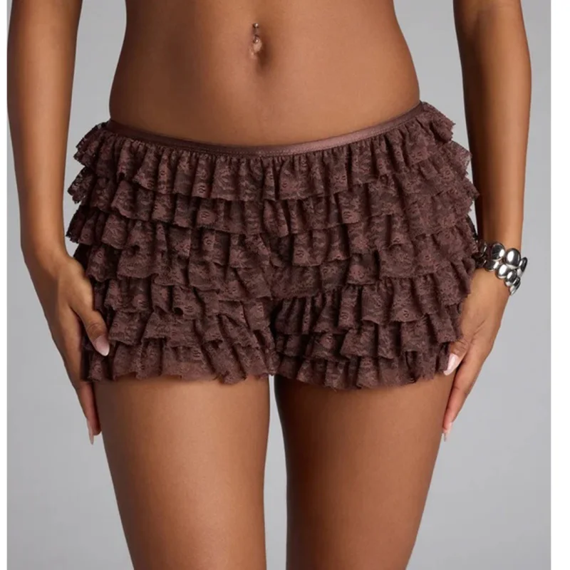 

Women's Layered Lace Shorts Casual Stylish Solid Elastic Low Rise Shorts Boyshorts Casual Sweet Pettipants