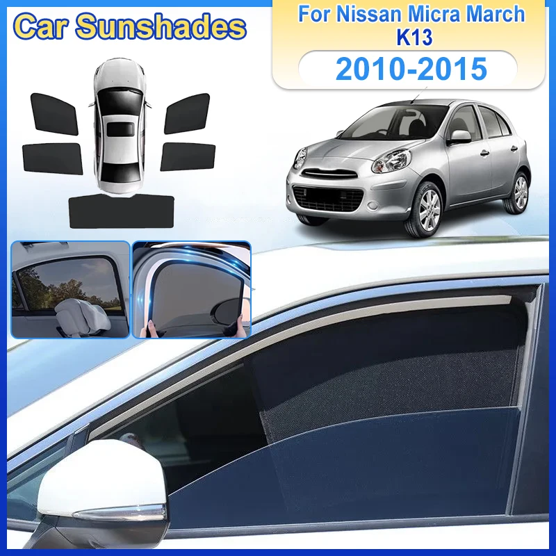 Parasoles para ventanas de Nissan Micra March K13 2010 2011-2015 MK4, protección UV, aislamiento térmico, privacidad, sombreado, accesorios para auto