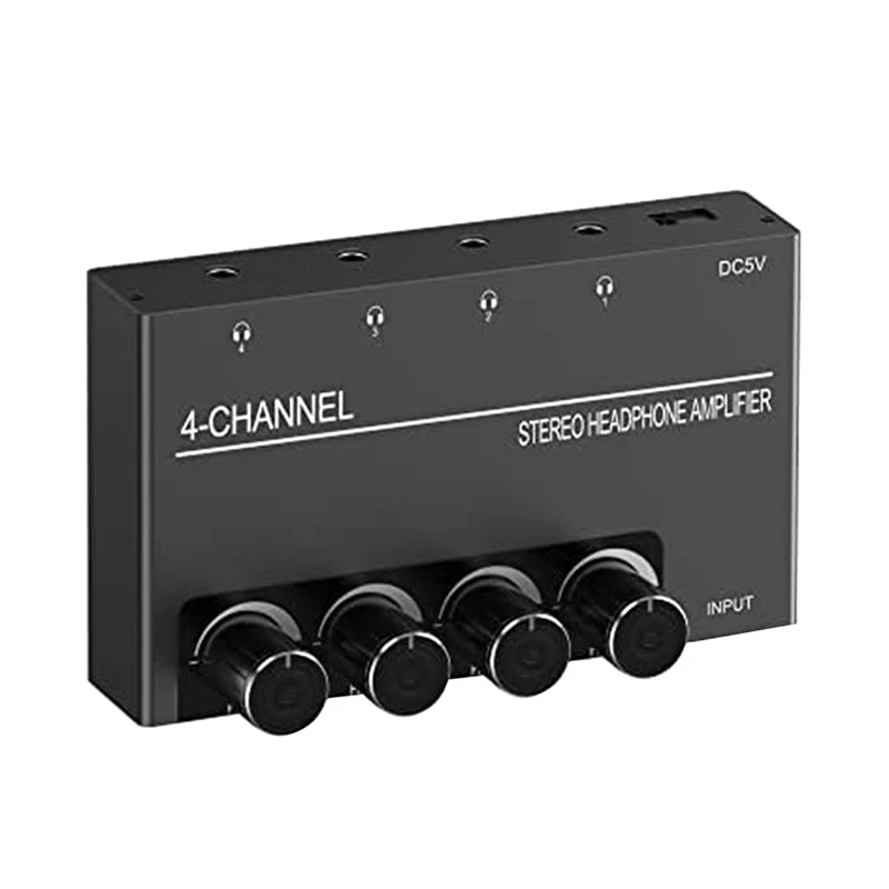 4 Channel Headphone Amplifier Stereo Audio Amp Headphone Splitter With 4 3.5MM Headphone Output And 3.5MM Audio Input