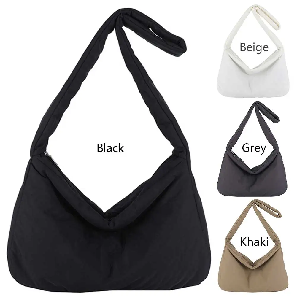 

Women Nylon Puffer Tote Bag with Inner Pocket Shoulder Bag Solid Color Crossbody Bag W/Zipper Hobo Bag for Work Travel