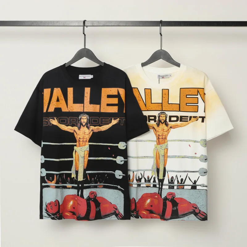 

Fashion American Brand Valley T shirts Washed Boxing Digital Print T shirt Men Women Casual Cotton Short Sleeved Tops Tees