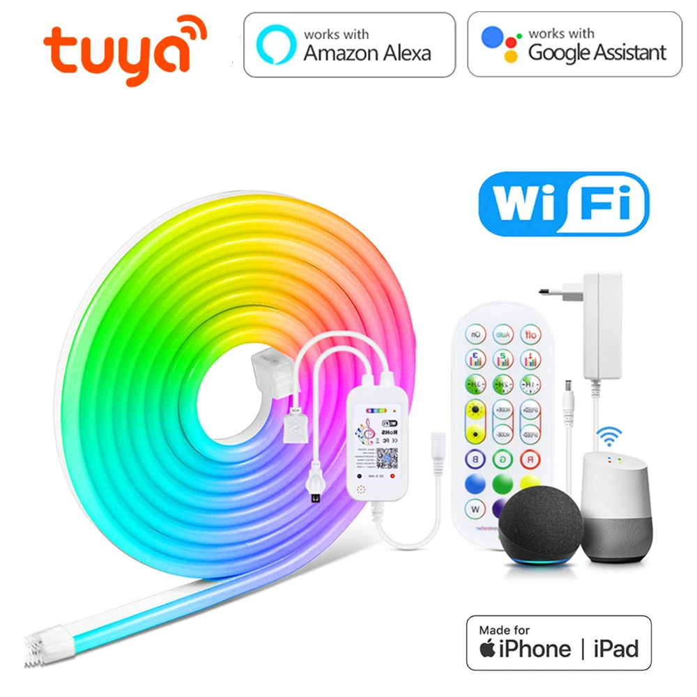 Tuya 12V RGB Neon Led Strip Lights Smart WIFI Control Neon Sign Light Lamp Tape Work with Tuya Apple Alexa Google Home Assistant