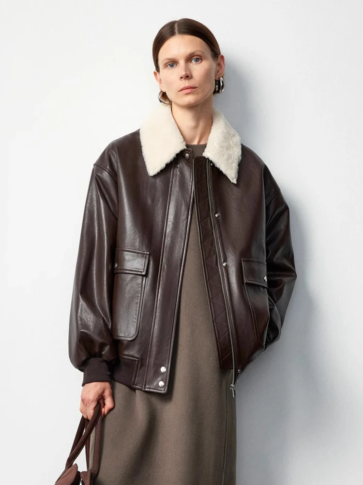 Casual Echtes Leder Motorrad Jacken Frauen Herbst Winter High-end-Einfache Abnehmbare Pelz Kragen Echt Schaffell Stepp Mantel