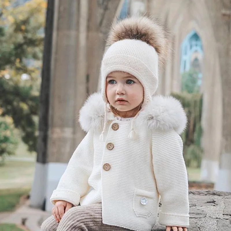 Children's Mink Fur Fur Hats Winter Raccoon Fur Ball Braid Ear Protectors European and American Fashion Trends