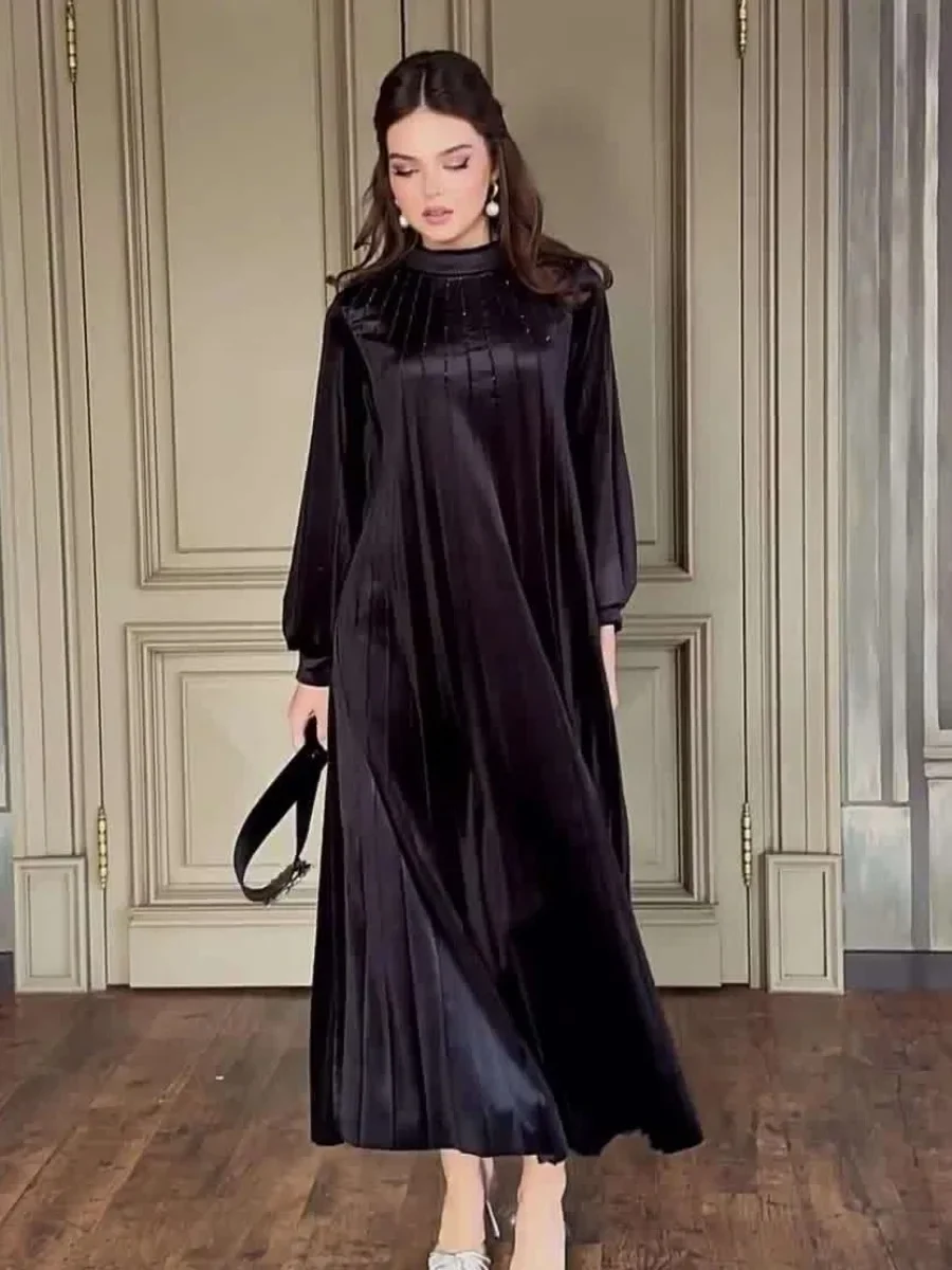 

Eid women Pleated Dress for woman Abaya Morocco Party Dresses Ramadan Belted Abayas Kaftan Islam Dubai Arab Long Robe 2024