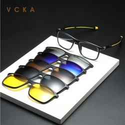 VCKA Men Myopia Glasses Frame Optical Magnet Clip On Sport Prescription Sunglasses Women Square Hanging Neck Eyeglass -1.0~6.0