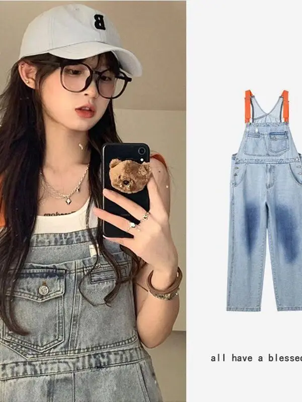 

Антивозрастной джинсовый комбинезон Salt Series Color Blo, женские весенне-осенние цельные брюки больших размеров для похудения для больших размеров...