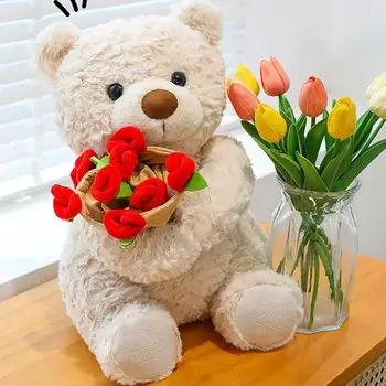 Teddy Bear with Roses Plush Toy Soft Bear Stuffed Doll Romantic Gift for Lover Home Decor…