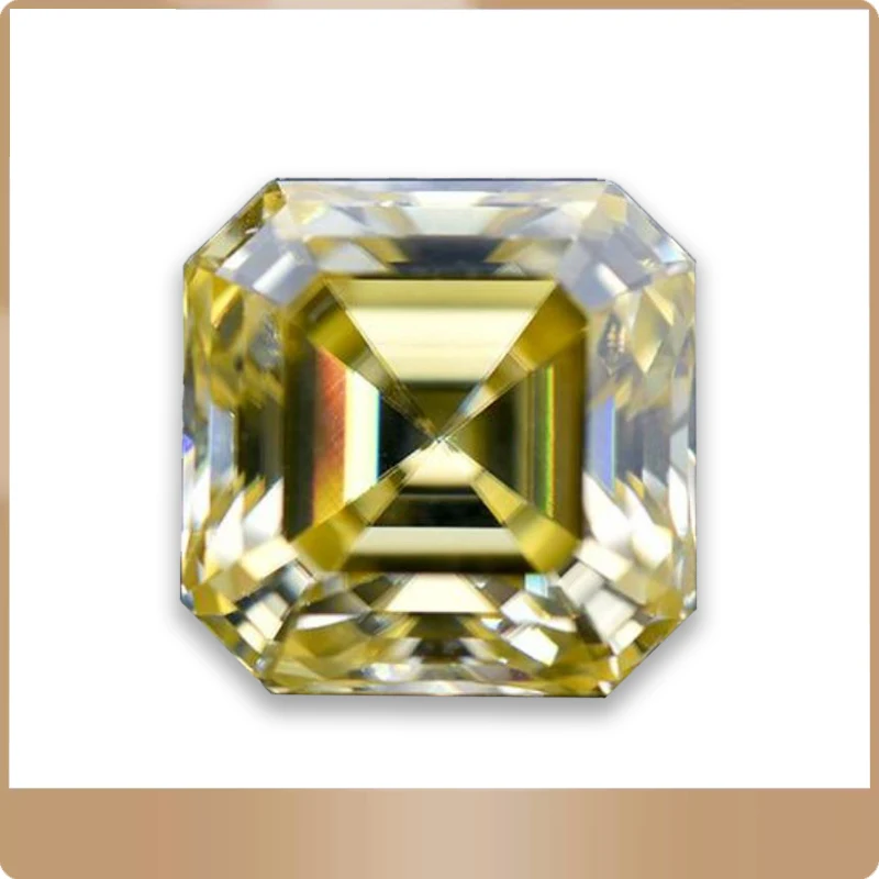 

Moissanite Stone Lemon Yellow Asscher Cut Moissanite Loose Stone 0.5CT-5CT Jewelry Pass Diamond Tester with GRA Certificate