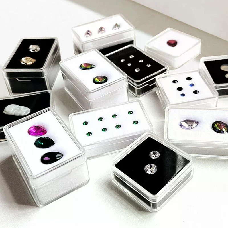 

Transparent Jewelry Display Box With Foam Pad Bare Stone Gem Storage Container Case Glass Beads Organizer Packaging Box
