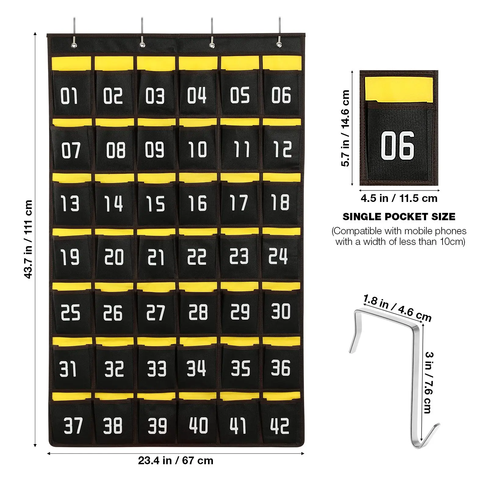 Imagem -04 - Suporte de Gráficos de Bolso para Sala de Aula Organizador de Armazenamento de Calculadora Gráfico de Bolso Numerado Pendurado com 42 Bolsos