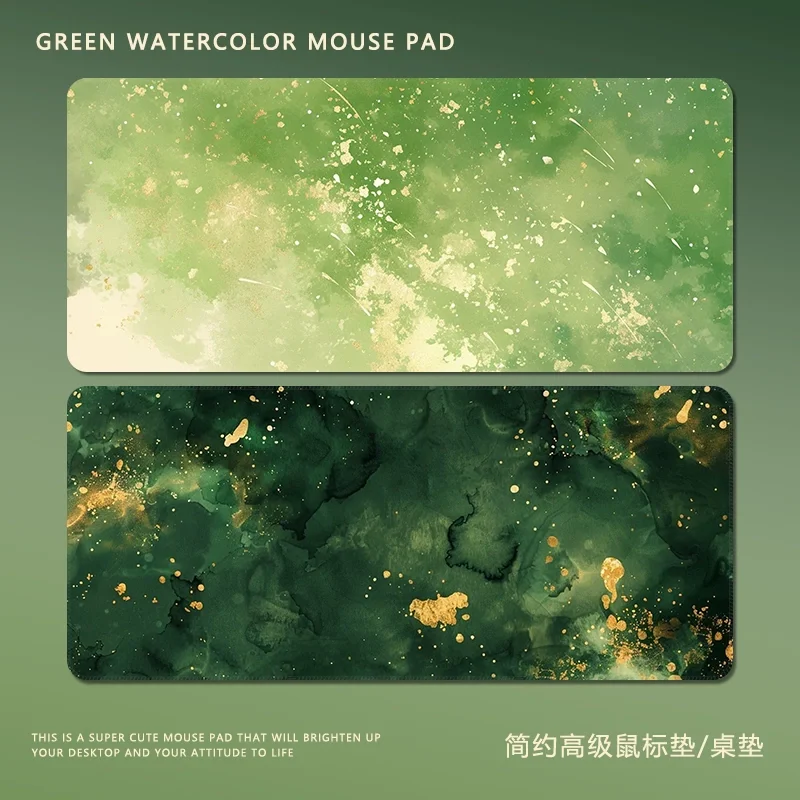 Green Gold Ink Splash Rubber Non-Slip Stitched Mouse Pad Large Minimalist Premium Office Desk Mat Gaming Computer Keyboard Pads