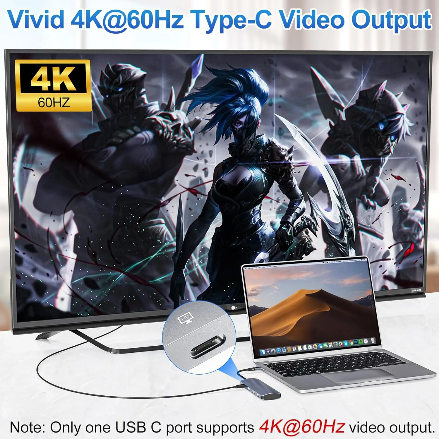 USB C Hub 10Gbps مع مخرج فيديو 4K @ 60 هرتز 100 وات محول نقل البيانات لشحن توصيل الطاقة لجهاز MacBook Pro/Air iPad Pro Mac #3