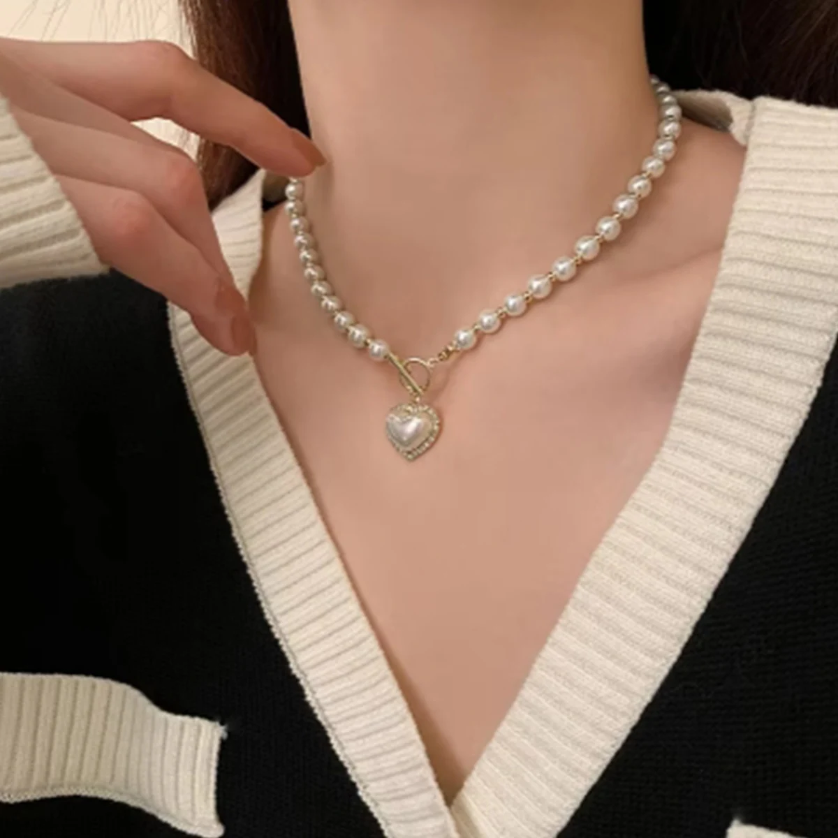 1PC Women\'s Fashion Imitation Pearl Peach Heart Pendant Necklace Jewelry Suitable for Date, Party, Festival Gift