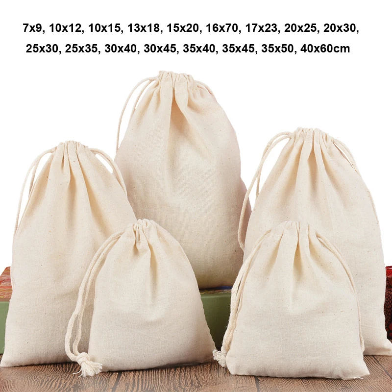 

20pcs/lot Big Size Natural Cotton Bags Drawstring Gift Pouches Makeup Jewelry Shoes Packaging Storage Bag Custom Logo Print