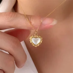 Boho Vintage Simple Gold-plated Metal Chain Imitation Pearl Heart Pendant Necklace for Women Female Fashion Baroque Sexy Jewelry