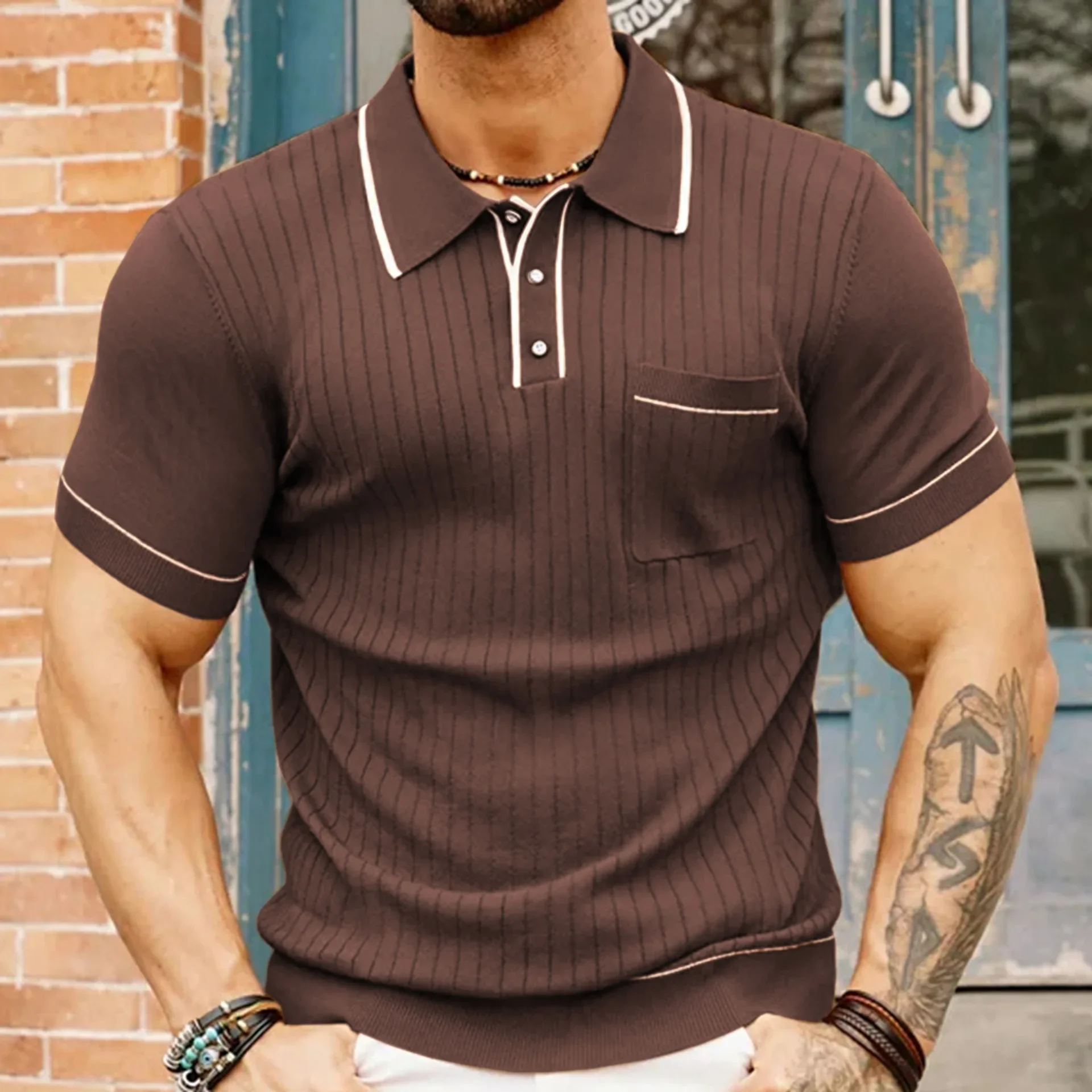 LIBIELIY Europe And The United States Men's 2024 Summer New Knitwear Fashion Lapel Short-sleeved Business Casual Polo Shirt Men