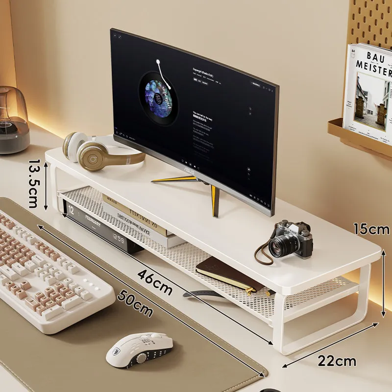 Monitorständer mit Netz-Ablage, Ergonomischer Schreibtisch-Organizer aus Holz und Kohlenstoffstahl für Zuhause und Büro