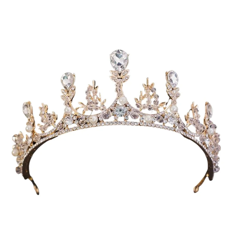 Gold Droplet Diamond Alloy Crown Bridal Wedding Headgear Wedding Dress Hair Accessories Crown