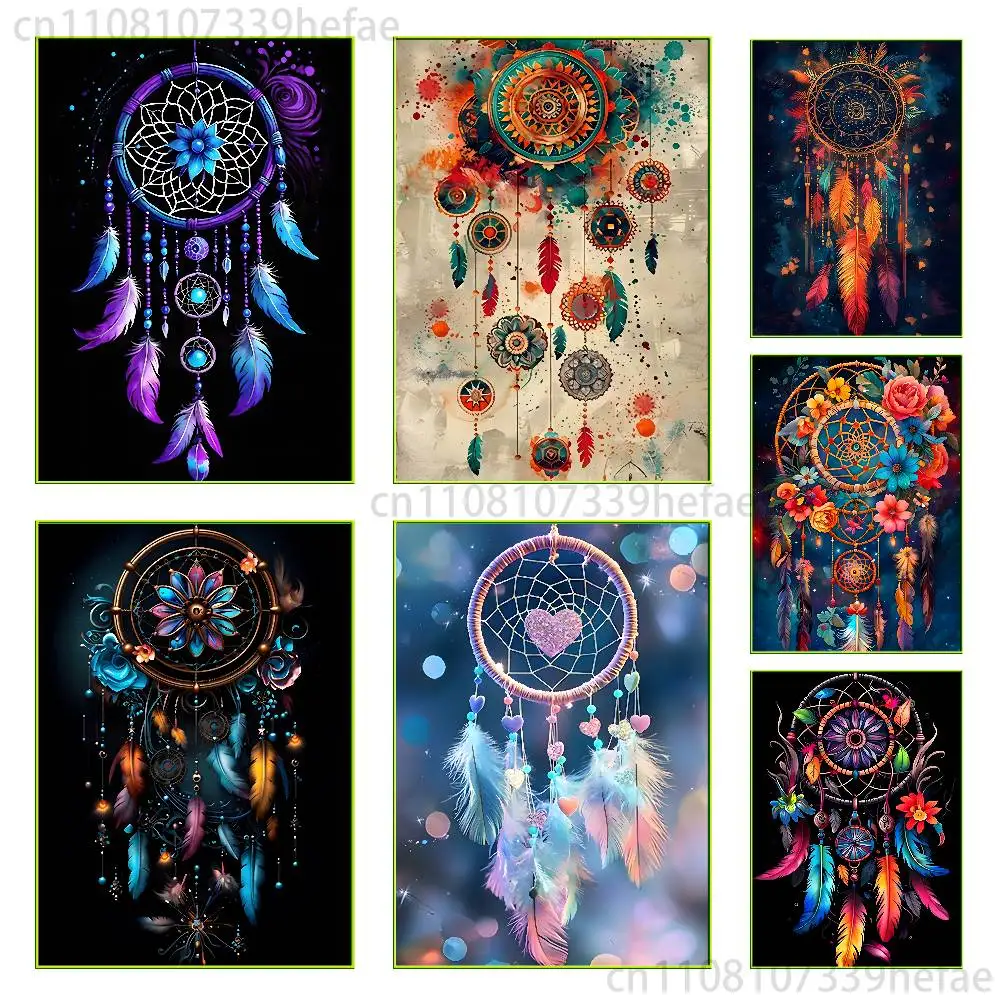 

Feather Art Dreamcatcher Poster Self-adhesive Art Waterproof Paper Sticker Coffee House Bar Room Wall Decor