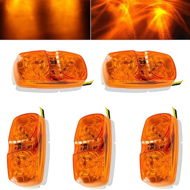 5X Amber Led Camper Exterior Lights RV Trailer Marker Lights Double Bullseye Side Fender Lights 10 Diodes Lights