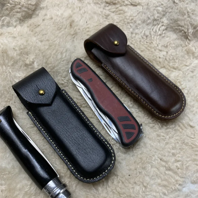 Hand-stitched Knife Case Genuine Leather Scabbard Cover  for Opinel NO.8 111MM Knife Shell Storage Case Protection Shell