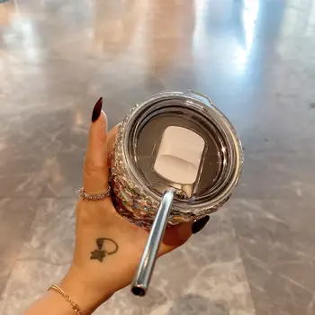 כוס יהלום עם קשית בקבוק מים מבודד נירוסטה בעבודת יד 350 מ 10 best sales כוס בלינג - №5