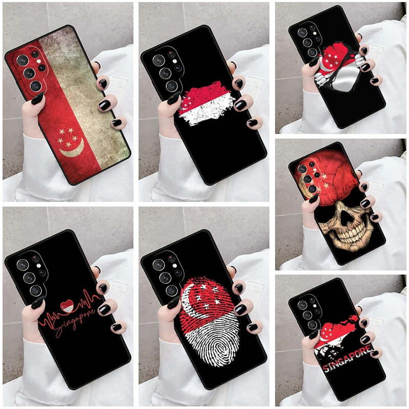 Phone Case For Samsung Galaxy S24 S23 S21fe S22 Ultra Plus Note 10 20 S8 S9 S10 Cover Singapore Flag