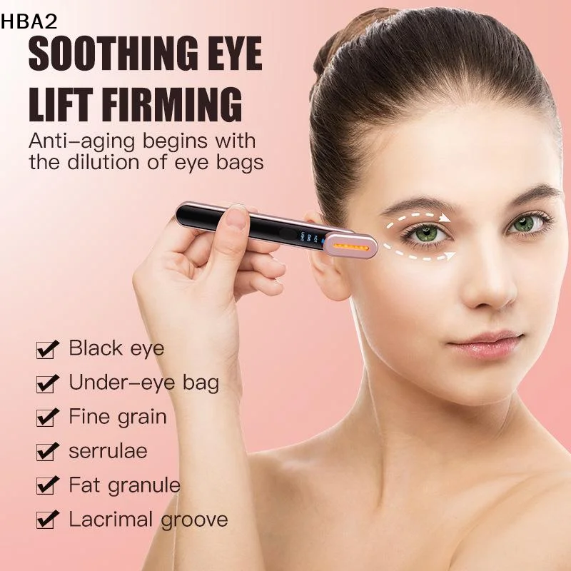 【H】1Pcs Vibration Eye Massager 7 Color Light Beauty Wand Hot Compress Red Light Therapy For Face Neck EMS Facial Device