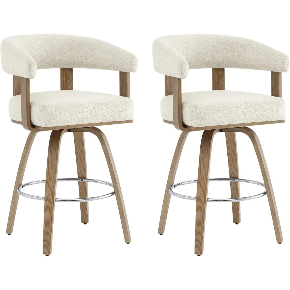 

Swivel Counter Height Barstools Set of 2 FSC Certified Polyester Upholstered Bar Stools with Back and Armrest for Kitchen Island