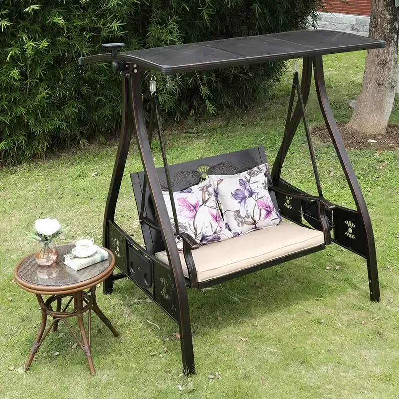 Wholesale Modern Patio Garden Furniture Outdoor Front Porch Cast Aluminum Double 2 Seater Swing Hanging Chair