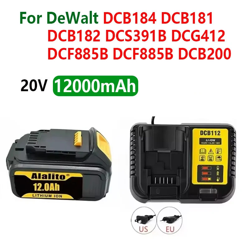 12000mAh Max Battery Replacement Tool for DeWalt DCB184 DCB181 DCB182 DCB200 DCD785L2 DCS381 DCD791B DCD771 20V 5A Volt  Battery