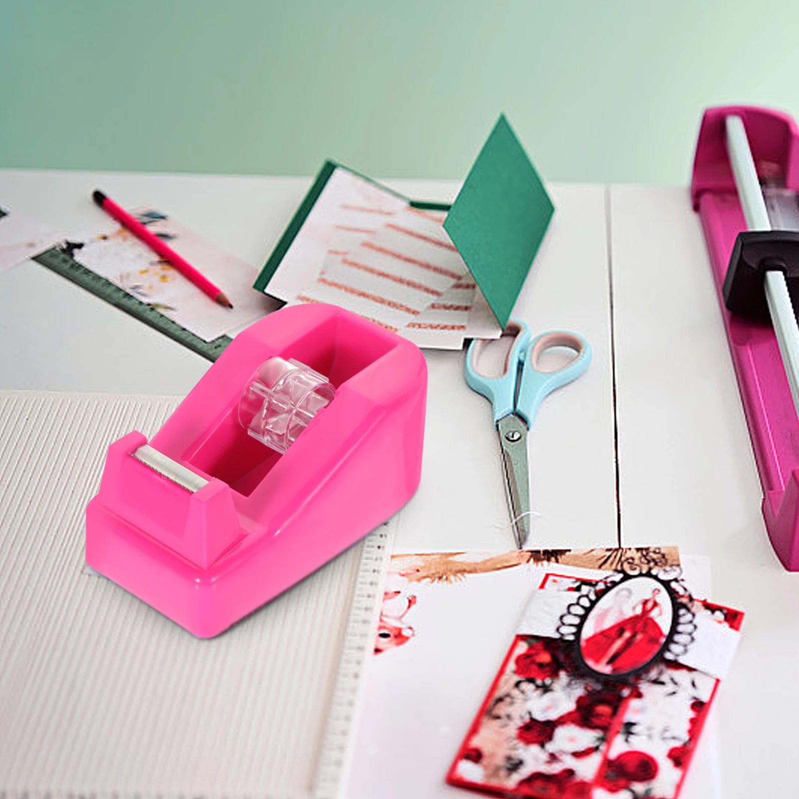 

Magnetic Tape Cutter Desk Dispenser Double Sided Roller Small Rosy Mini Student