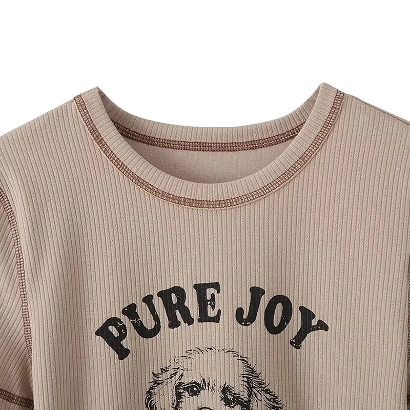 

Cute Pet Printed Color Blo Stitching ort Sve T-irt Women's Summer Casual Loose Fit Polyester round Ne Top