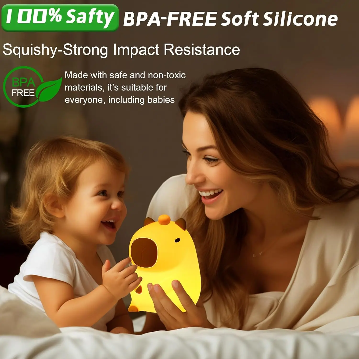 Capybara Night Light Cute Animal Soft Silicone Lamp Dimmable Timer Portable Rechargeable Kid Baby Gift Nightlight Bedroom Decor