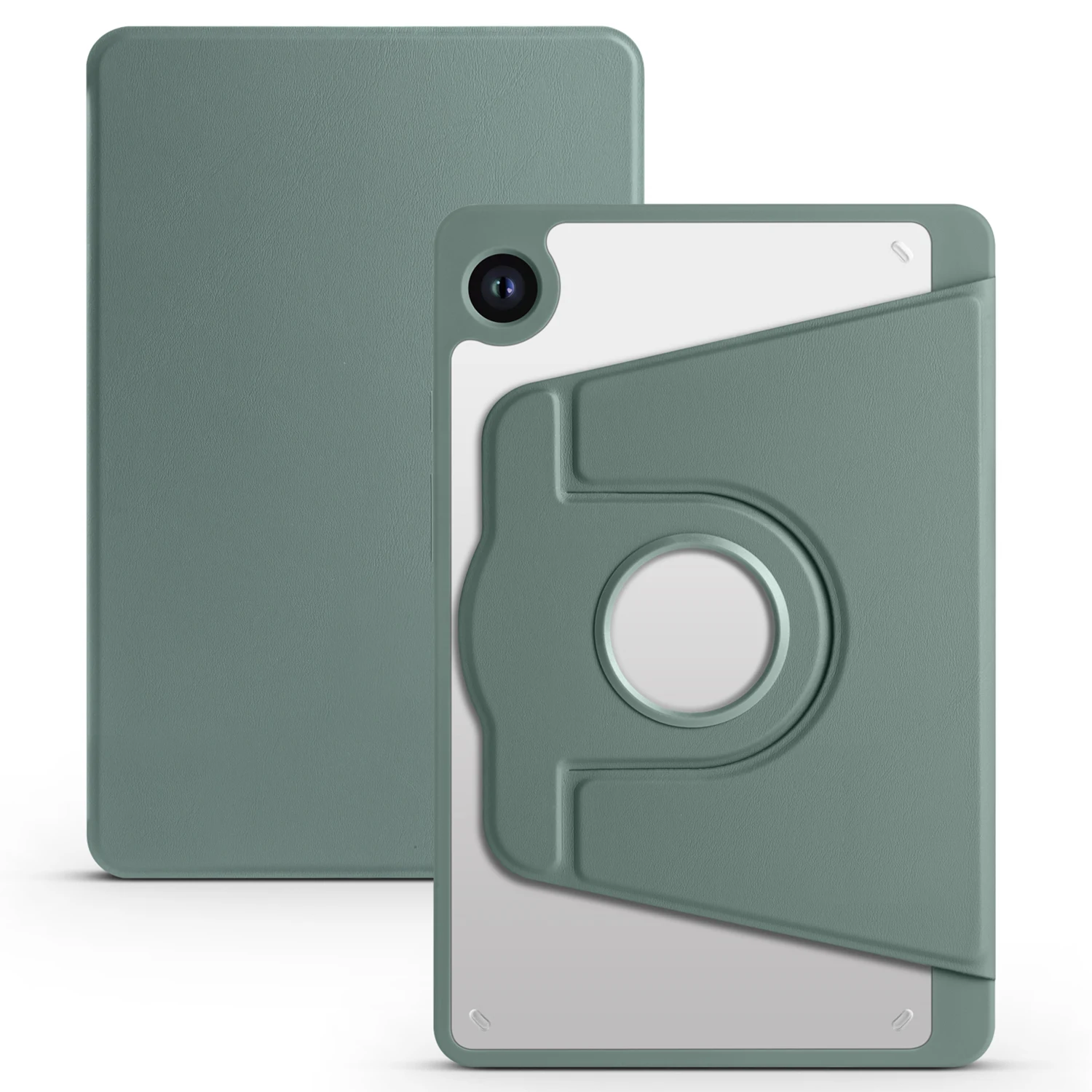 

For Samsung Galaxy Tab A9+ Case PU Leather Flip Cover Rotary Stand Acrylic Tablet Case with Pen Holder - Blackish Green