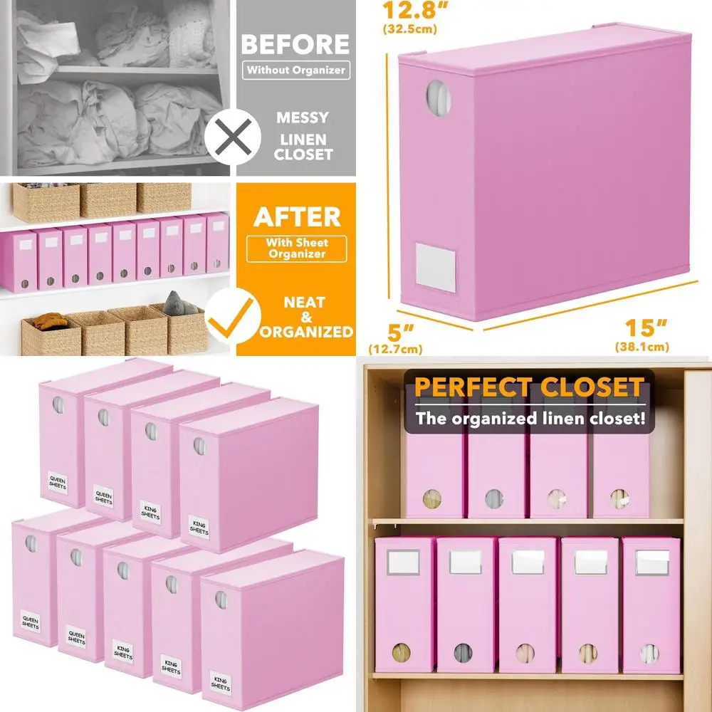 

Pink Foldable Bed Sheet Organizer for Queen & King Size Linen Storage with Window