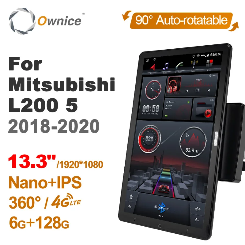 13.3 Inch Ownice 1Din Android 12.0 Car Radio 360 Panorama for Mitsubishi L200 5 2018-2020 GPS Auto Audio SPDIF 4G LTE NO DVD