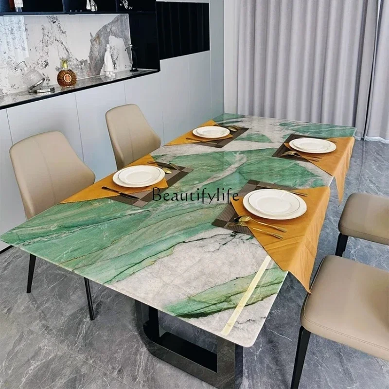 Natural marble dining table Italian light luxury high-end household rectangular luxury stone dining table