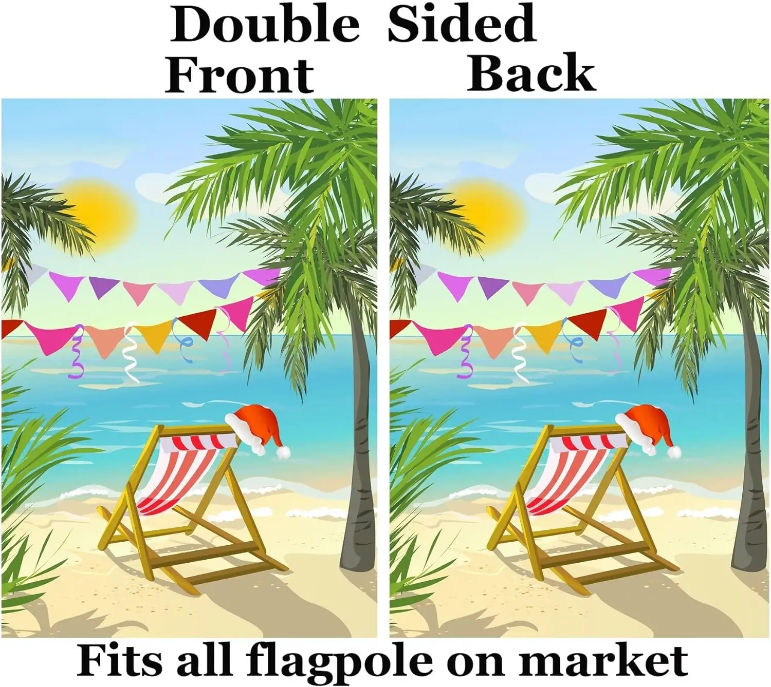Christmas Shore Beach Chair with Santa Hat Palm Tree Banner Holiday Garden Yard Flag 12