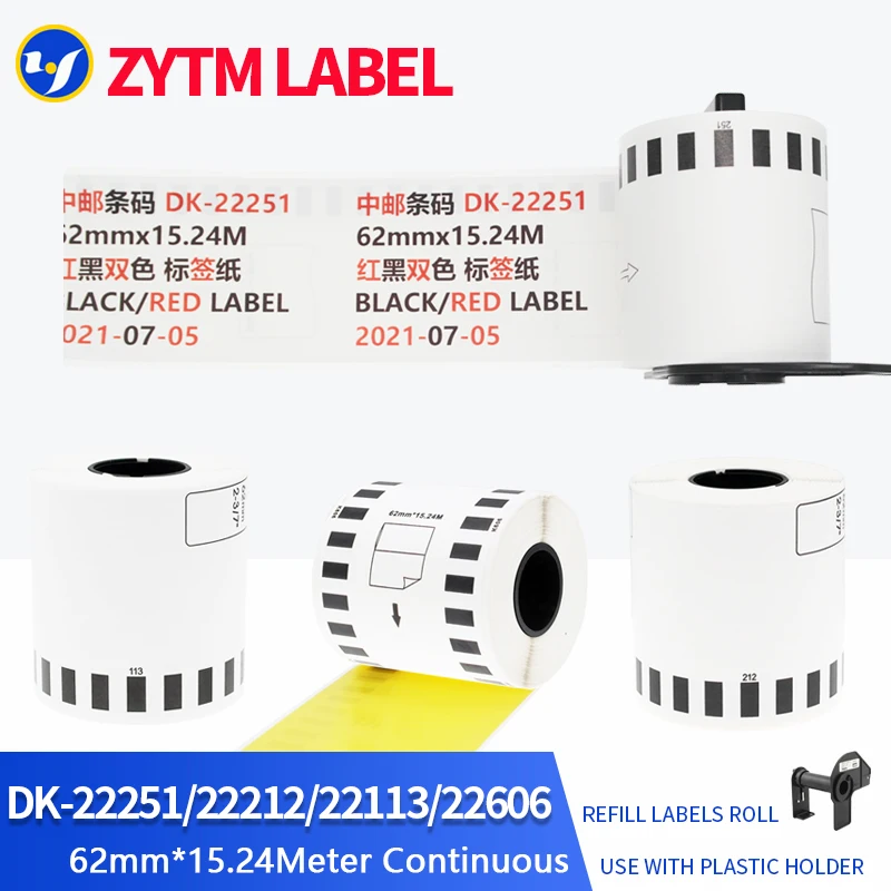 1 Roll Brother Compatible DK-22113/DK-22606/DK-22251/DK-22212  Label 62mm*15.24M Continuous for Printer