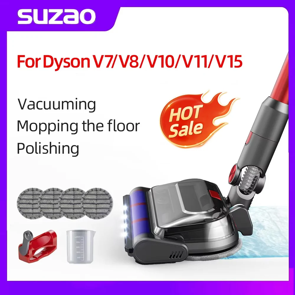 Motorized Floor Brush Head For Dyson V7 V8 V10 V11 V15 Vacuum Cleaner Soft Sweeper Roller Wet Dry Mopping Head With Mops