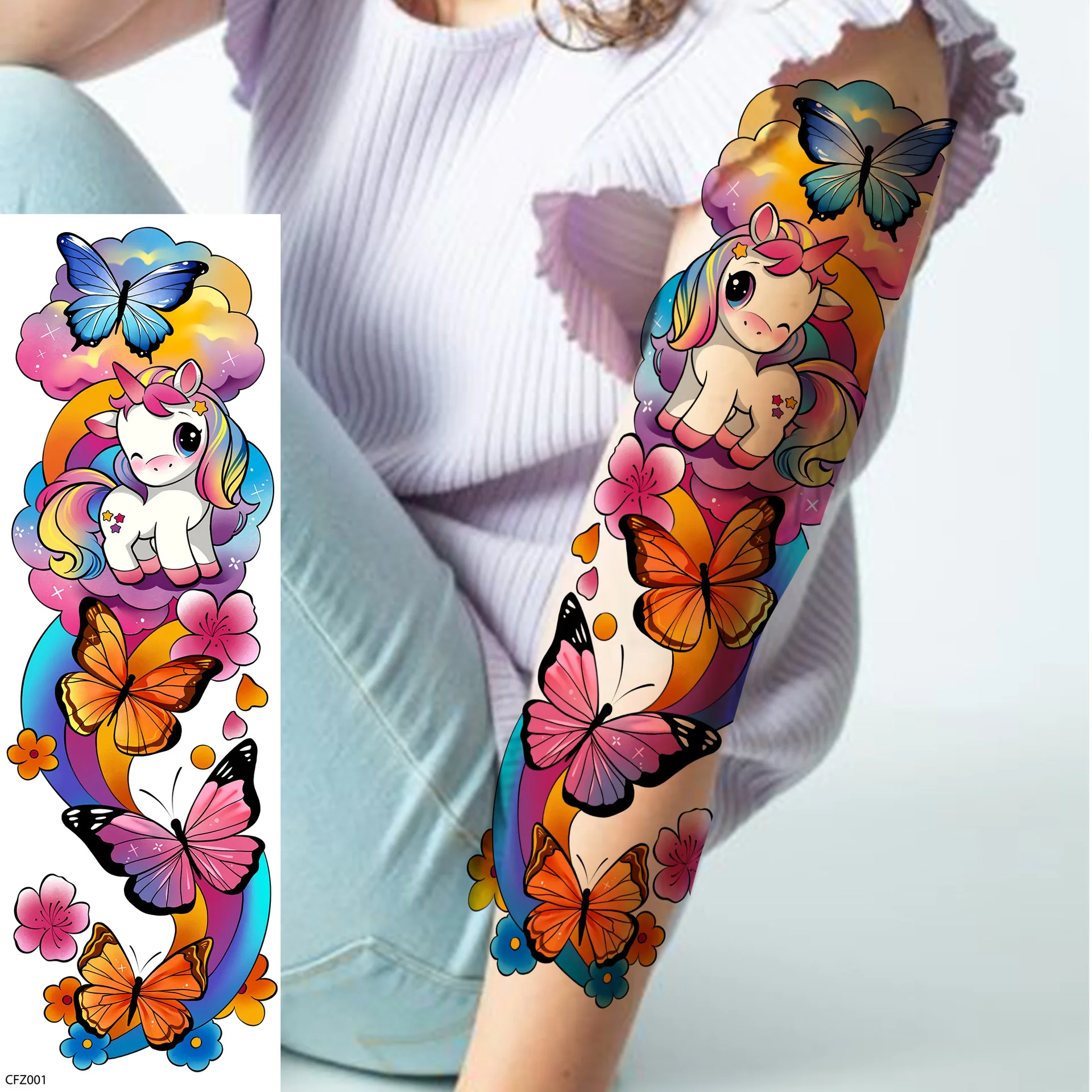

Water Transfer Tattoo Stickers Kids Watercolor Style Full Arm Non Toxic Waterproof High Quality Kid Friendly Easy Clean