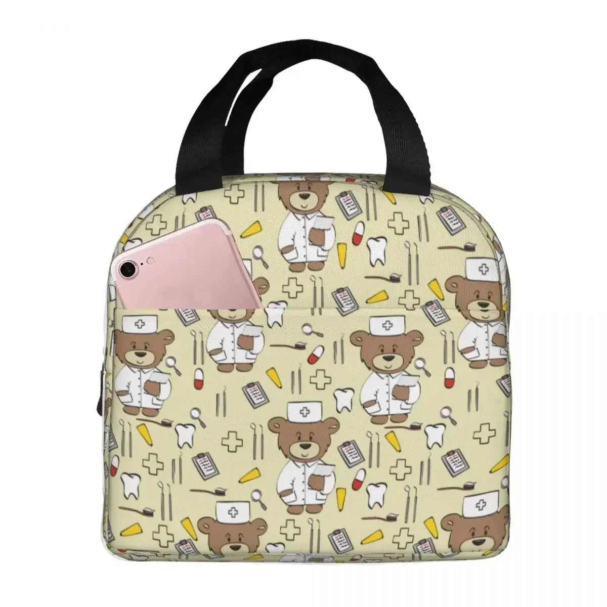 Doctors Nursing Nurse Bear Lunch Bags Portable Insulated Oxford Cooler Thermal School Lunch Box for Women Children